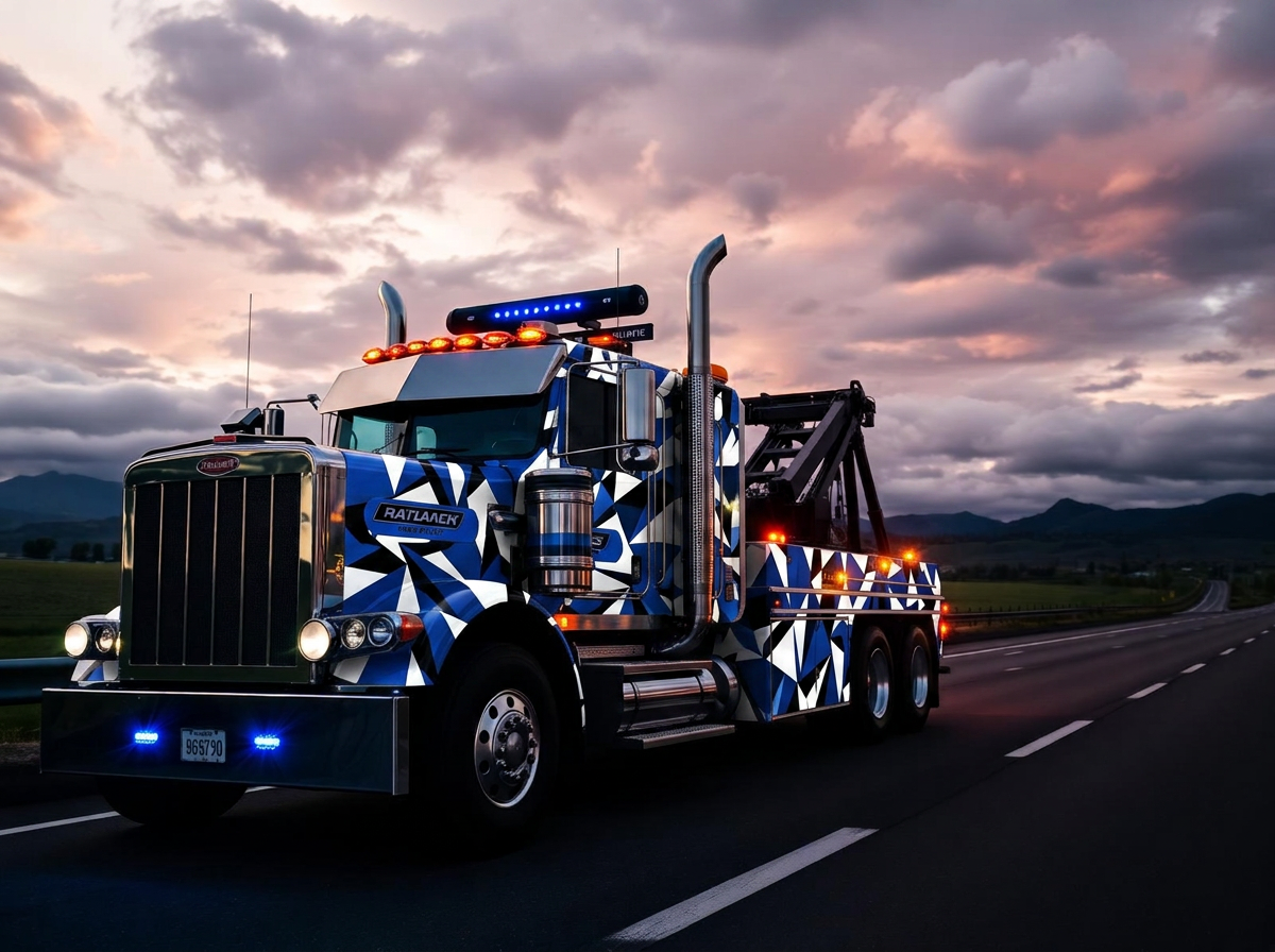 Non Stop Towing heavy-duty rotator wrecker at dusk on a Sonoma County highway