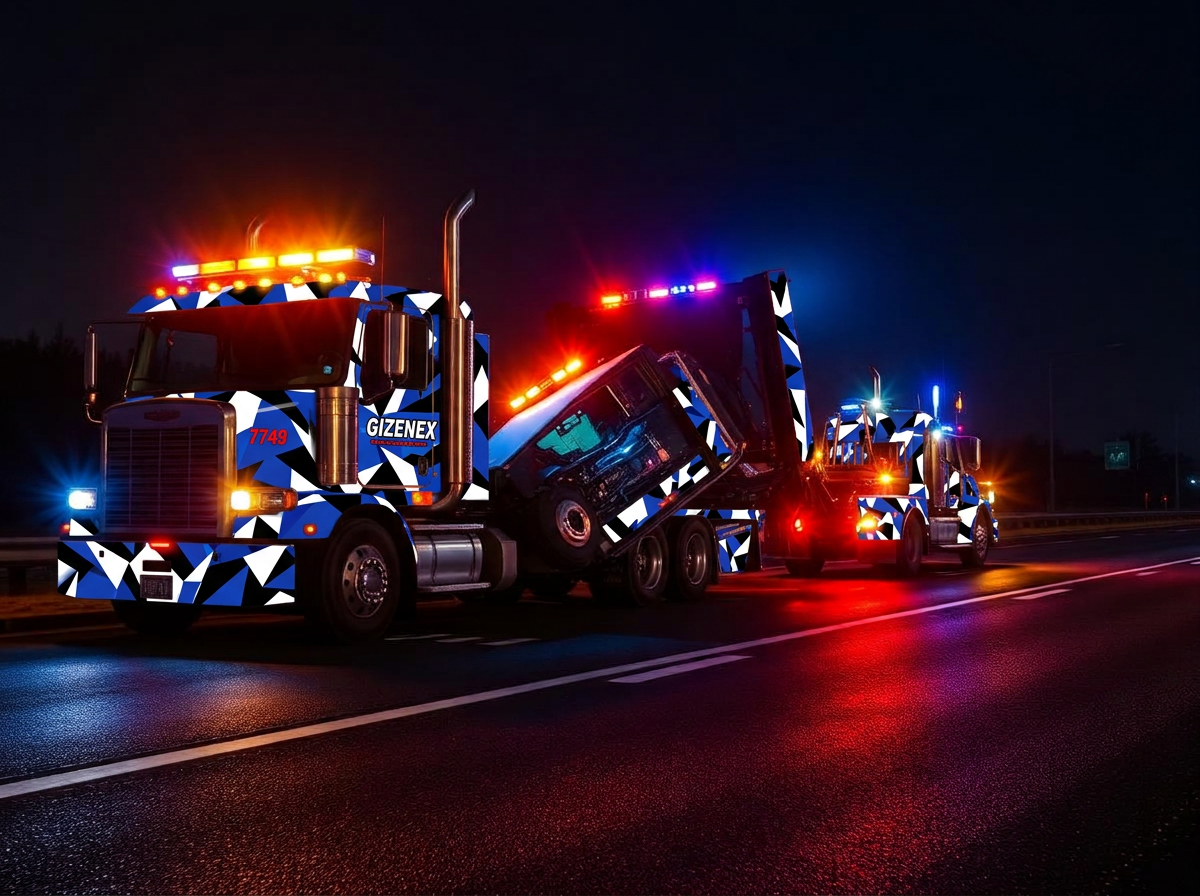 Nighttime accident recovery scene by Non Stop Towing